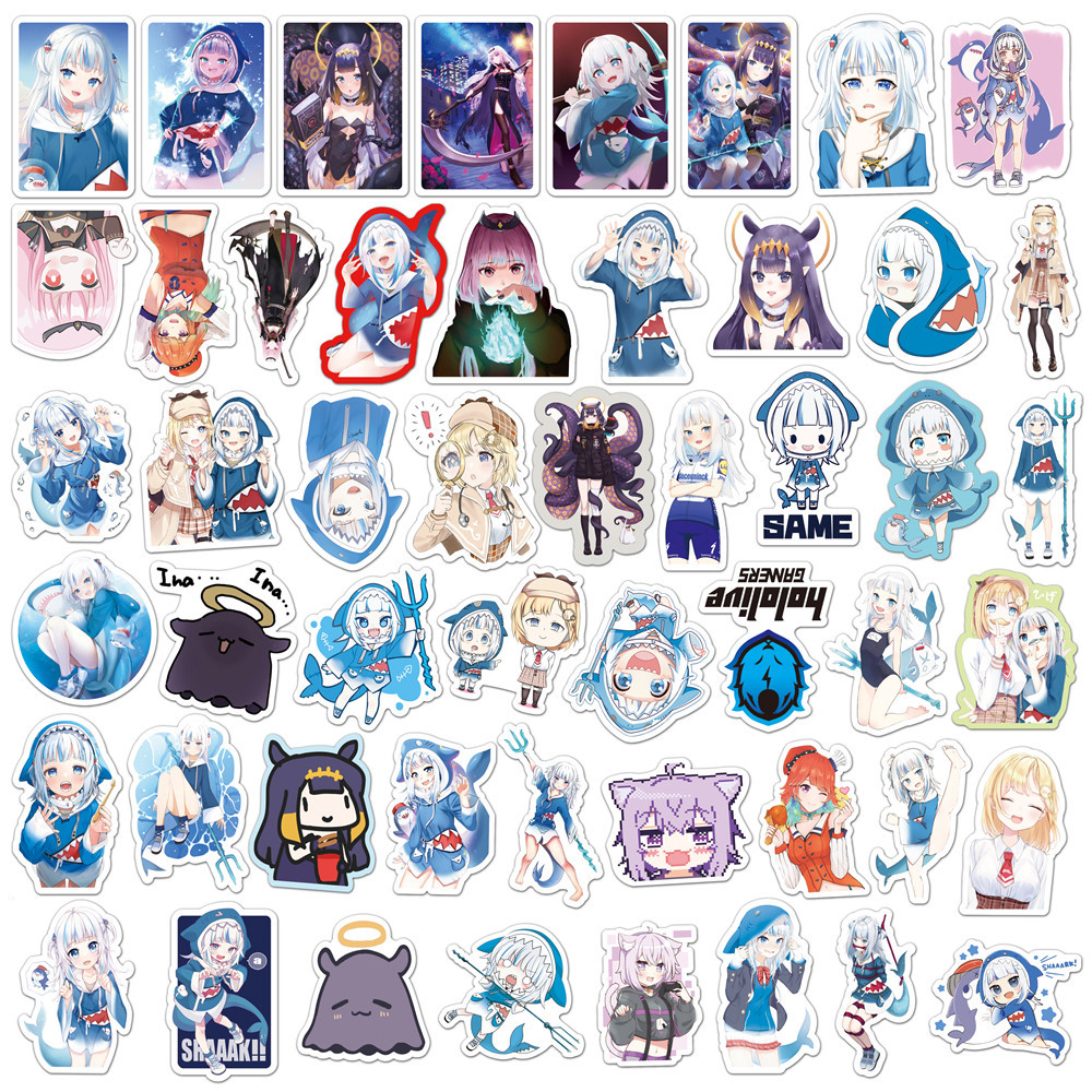 50PCS Gawr Gura Stickers Shark - Kids Toys Cartoon Images ulasan dan harga