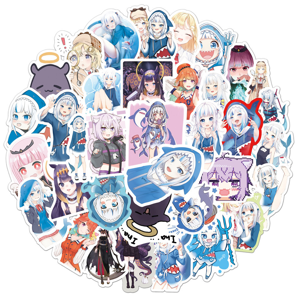 50PCS Gawr Gura Stickers Shark - Kids Toys Cartoon Images ulasan dan harga
